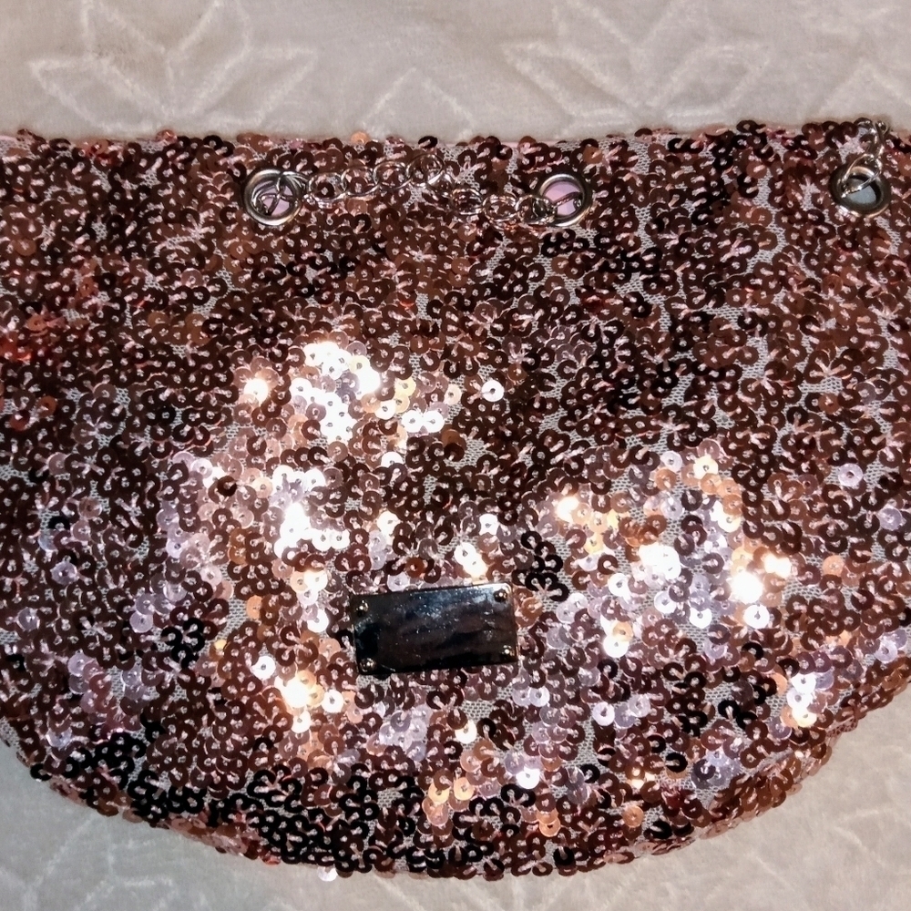 Pink sequin bag with chain handle